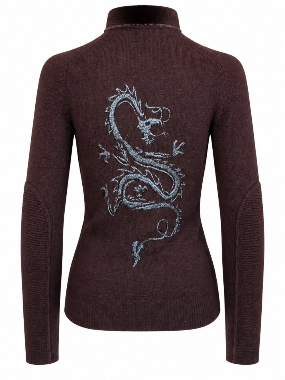 Y2K IISLI brown wool zip cardigan with dragon embroidery NWOT